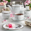 serwis kawowy porcelanowy zdobiony platynowymi paskami