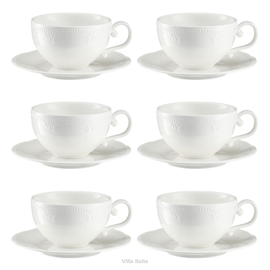Komplet filiżanek porcelanowych 230 ml 6 sztuk WHITE PRINCESS