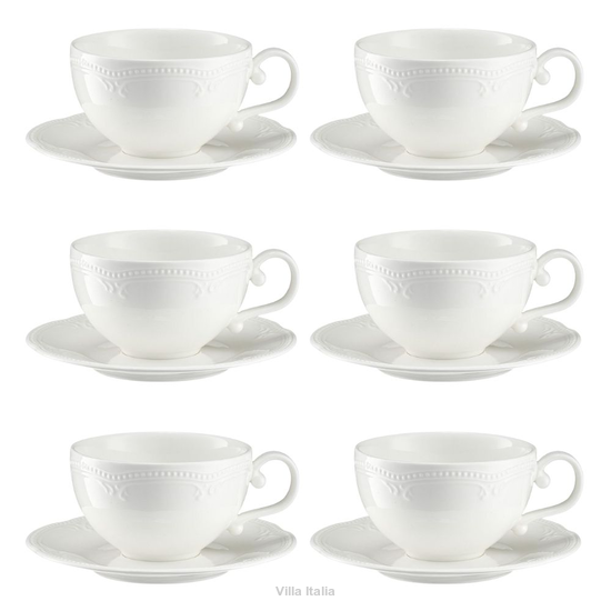 Zestaw filiżanek ze spodkami, porcelana z reliefem