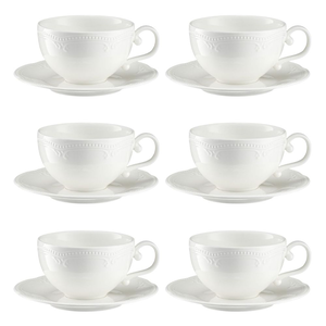 Komplet filiżanek porcelanowych 230 ml 6 sztuk WHITE PRINCESS