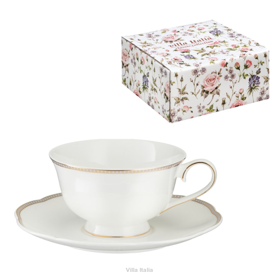 Filiżanka do herbaty porcelanowa 200 ml ze spodkiem EVELINE