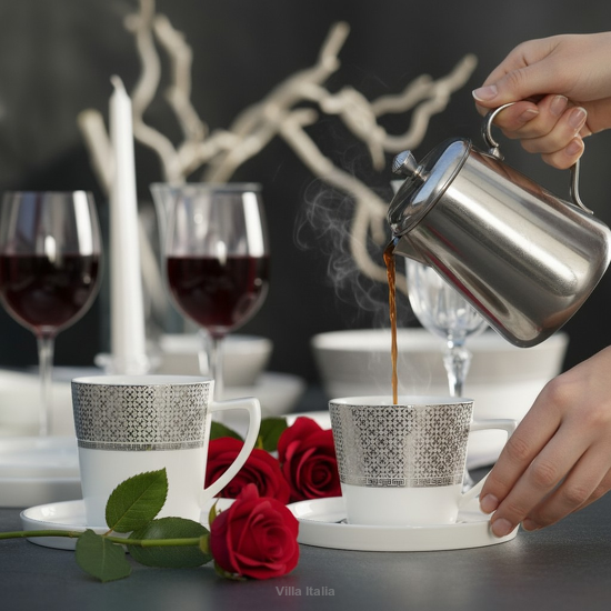 Zestaw do kawy z elegancką platynową dekoracją