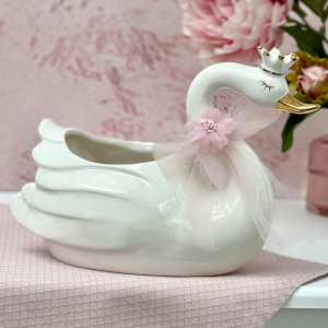 Pojemnik dekoracyjny lub osłonka na doniczkę łabędź ceramiczny UNICO 13