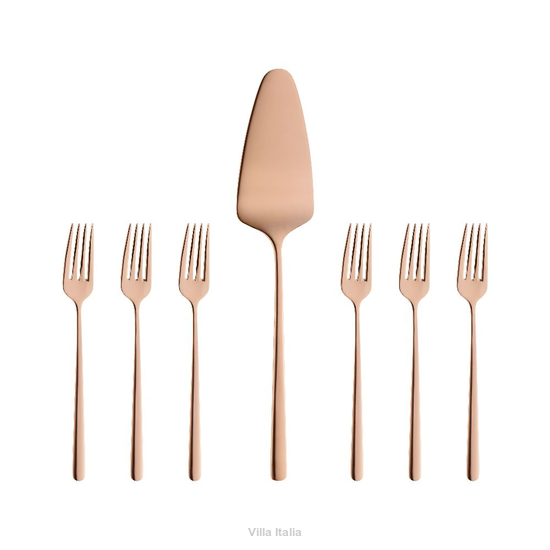 zestaw sztućców do ciasta miedziane złote widelczyki do ciasta i łopatka tortu