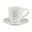 Biała porcelanowa filiżanka do kawy 220 ml ze spodkiem i pofalowanym obrzeżem