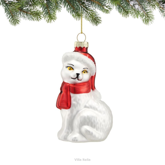 Ozdoba bożonarodzeniowa biało czerwona - bombka w kształcie Kota 