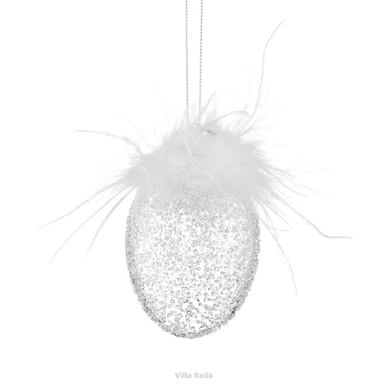 Bombka szklana jajko z piórami przeźroczyste 9 cm