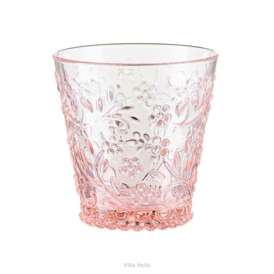 szklanka różowa niska z wytłaczanym wzorem