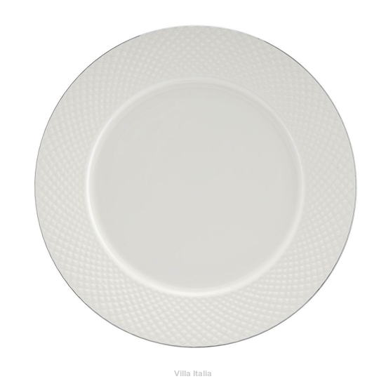 Talerz porcelanowy z platynową obwódka i tłoczeniem w formie drobnej kostki