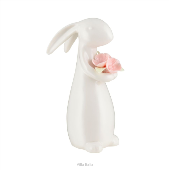 Zając porcelanowy z kwiatkami w łapkach