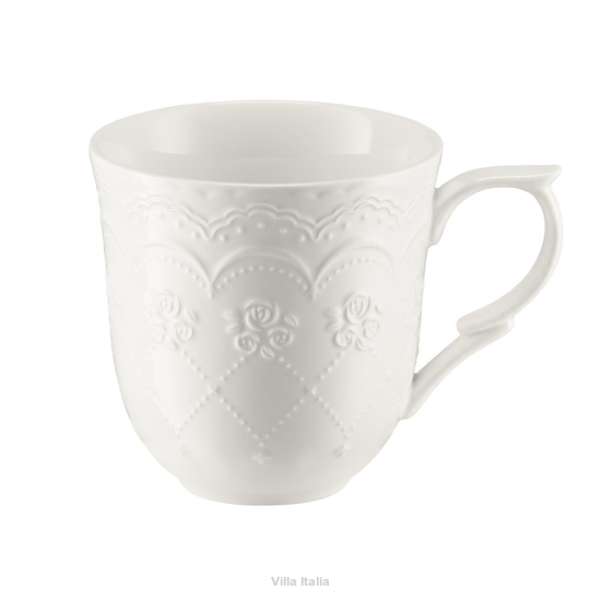 Elegancki kubek z tłoczeniami, z porcelany wzmocnionej
