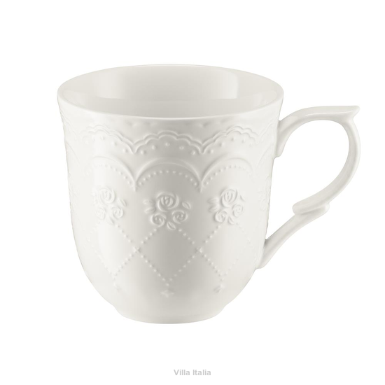 Elegancki kubek z tłoczeniami, z porcelany wzmocnionej
