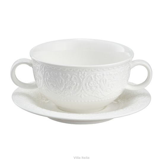 Bulionówka ze spodkiem porcelanowa biała
