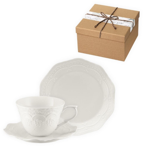 Zestaw porcelanowej filiżanki do herbaty 220 ml z talerzykiem deserowym 19 cm AURELIA w pudełku prezentowym EKO