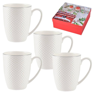 Zestaw 4 kubków porcelanowych BARI Platin w pudełku prezentowym