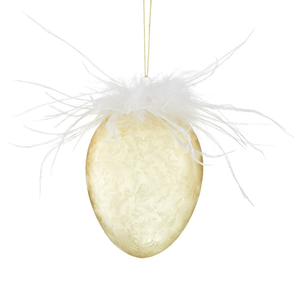 Bombka jajko szklane z piórami żółte 11,5 cm