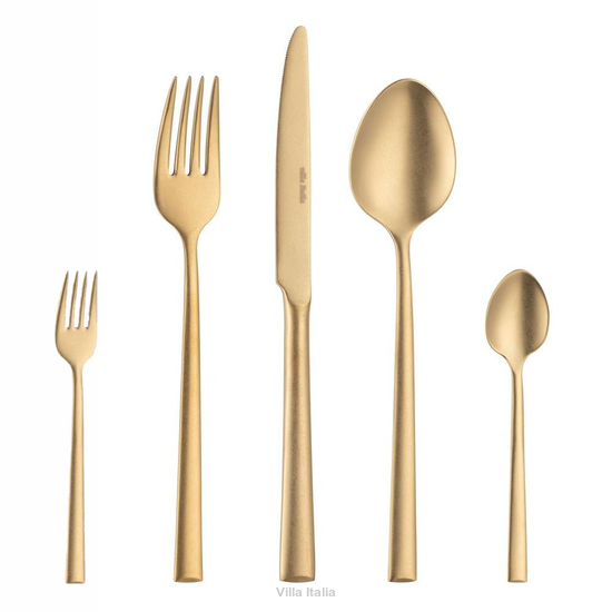 zestaw złotych matowych sztućców 12 osób