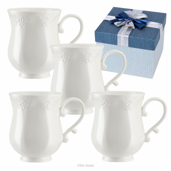 Zestaw 4 kubków porcelanowych MINK białych w pudełku prezentowym