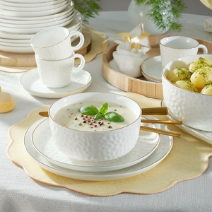 Serwis obiadowo kawowy porcelanowy na 6 osób PAULA