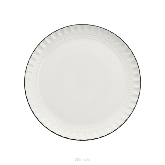 elegancki talerzyk deserowy porcelanowy biały z czarną obwódką do jadalni Villa Italia