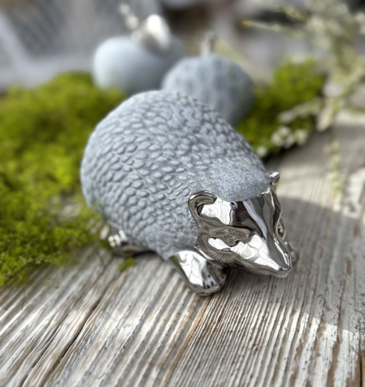 Figurka ceramiczna szary jeż 9 cm RICCIO silver