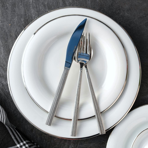 Zestaw obiadowy porcelanowy Komplet talerzy na 6 osób PLUS PLATIN