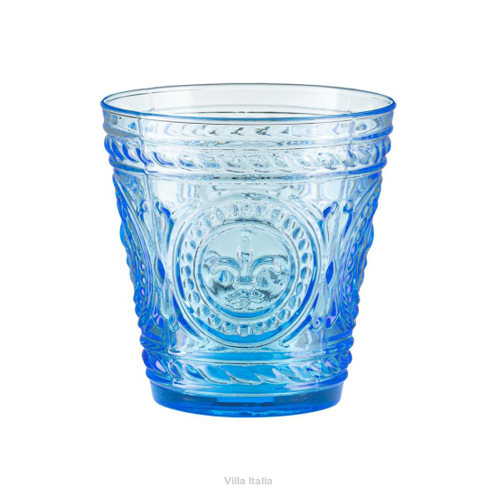 niebieska szklanka z wytłaczanym wzorem
