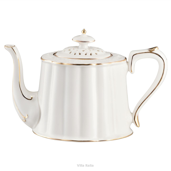 Czajnik porcelanowy z ażurową przykrywką z kremowej porcelany