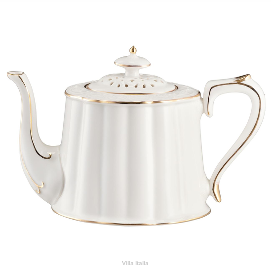 Czajnik porcelanowy z ażurową przykrywką z kremowej porcelany