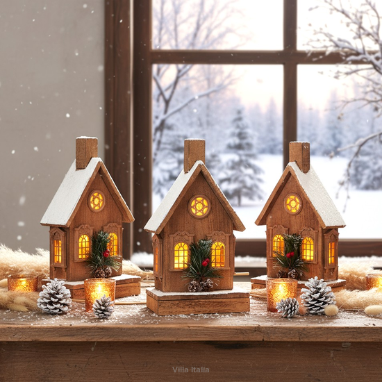 Lampion świąteczny świecący domek drewniany
