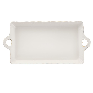 Półmisek prostokątny Talerz do ciasta 30 x 15 cm CLARA Gold Ivory