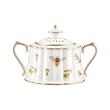 Ażurowa cukiernica porcelanowa w kremowym kolorze ze złotym zdobieniem