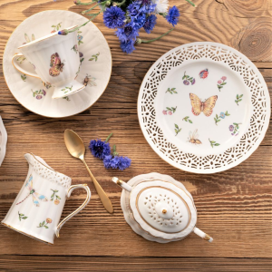 Serwis do kawy herbaty porcelanowy na 6 osób LEDA IVORY