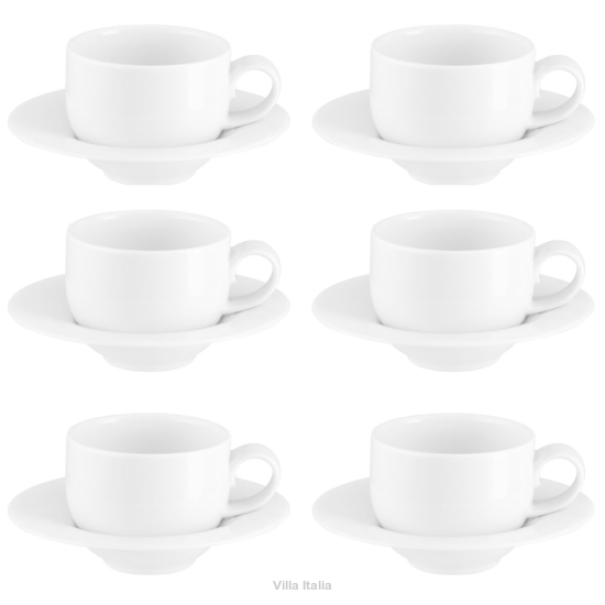 Komplet 6 filiżanek do kawy lub herbaty porcelanowych 200 ml PLUS biały
