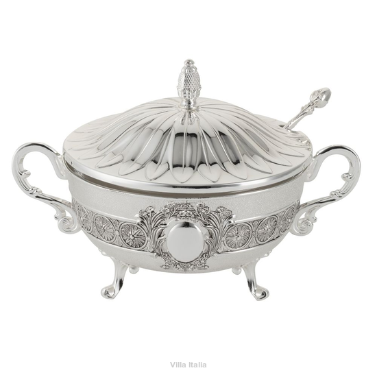 cukiernica posrebrzana z łyżeczką, w klasycznym stylu