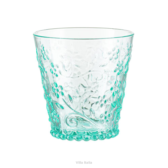 Zielona szklanka niska z kwiatowym wzorem