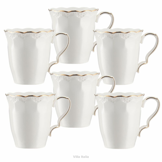 Zestaw kubków porcelanowych 300 ml 6 sztuk RIVET ze złotem