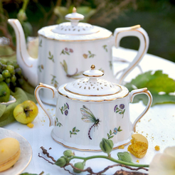 Serwis do kawy herbaty porcelanowy na 6 osób z dzbankiem LEDA IVORY