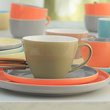 ekskluzywny komplet talerzy pomarańczowo-szarych porcelanowych