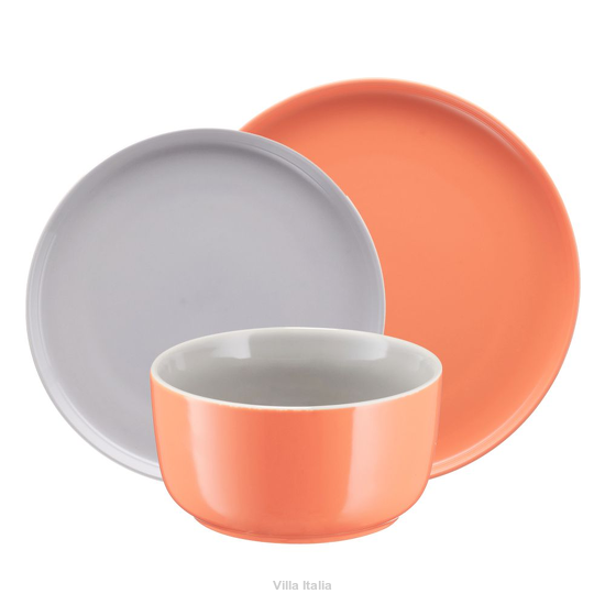 Komplet talerzy pomarańczowo-szarych porcelanowych