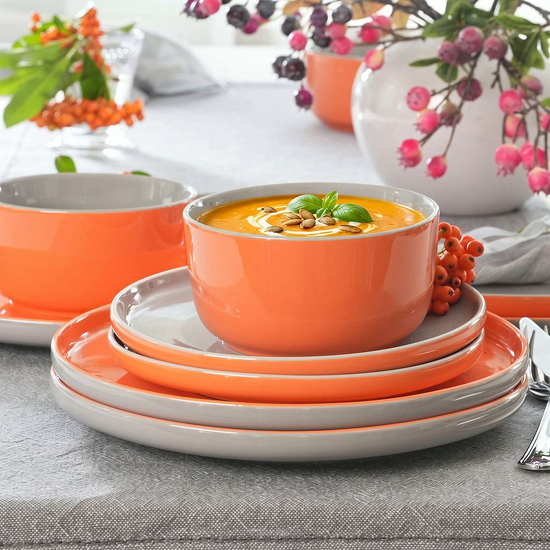 Komplet talerzy na 6 osób porcelanowy BORNEO orange-grey