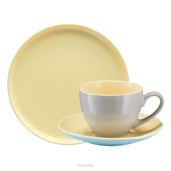 Zestaw kawowy porcelanowy żółto-szary