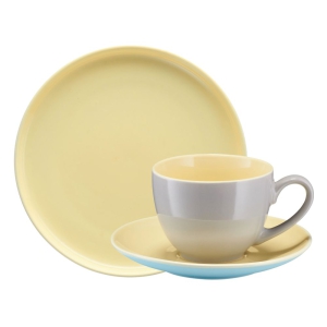 Zestaw kawowy porcelanowy na 6 osób BORNEO yellow-grey-blue
