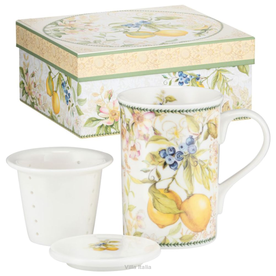Kubek z zaparzaczem porcelanowy dekorowany 300 ml LEMON