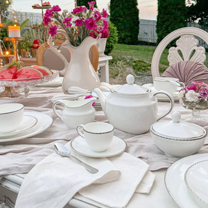 Serwis obiadowo kawowy porcelanowy na 12 osób z wazą FLORIAN