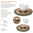 porcelanowa filiżanka ze spodkiem oraz szklany talerzyk
