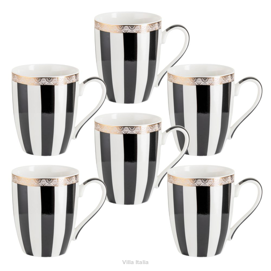 Zestaw kubków porcelanowych w czarno-białe pasy