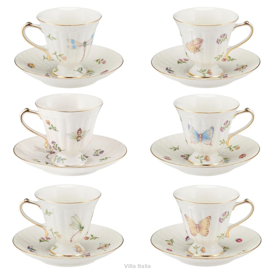 Zestaw filiżanek do kawy i herbaty z kremowej porcelany