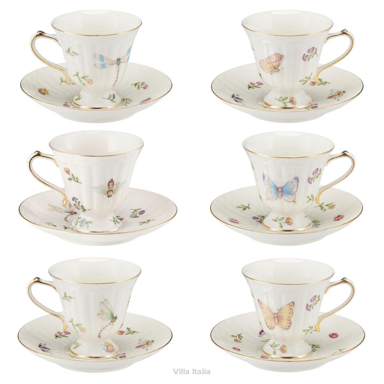 Zestaw filiżanek do kawy i herbaty z kremowej porcelany