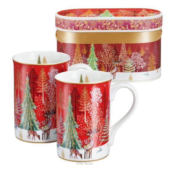Zestaw 2 kubków porcelanowych 300 ml w pudełku ozdobnym NATALE